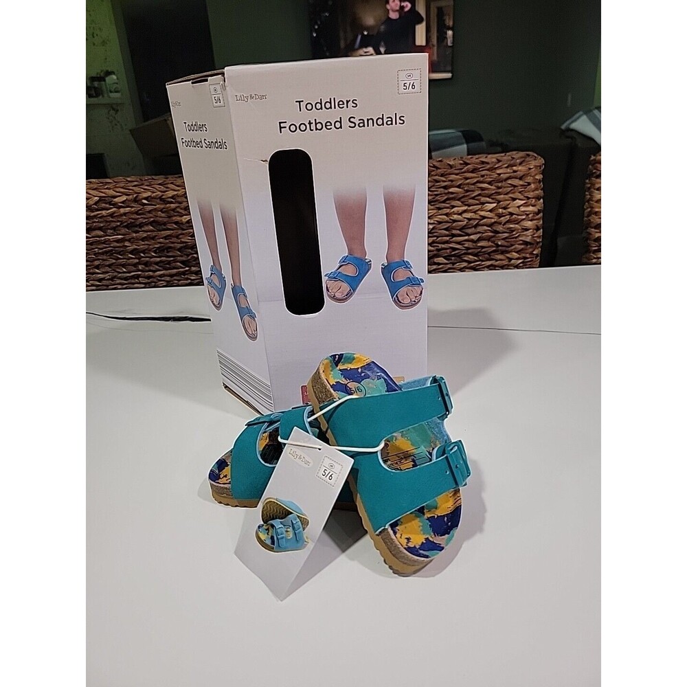 NWT - Lily & Dan Children's Lightweight Footbed Slide Sandals Toddler 5/6 TEAL